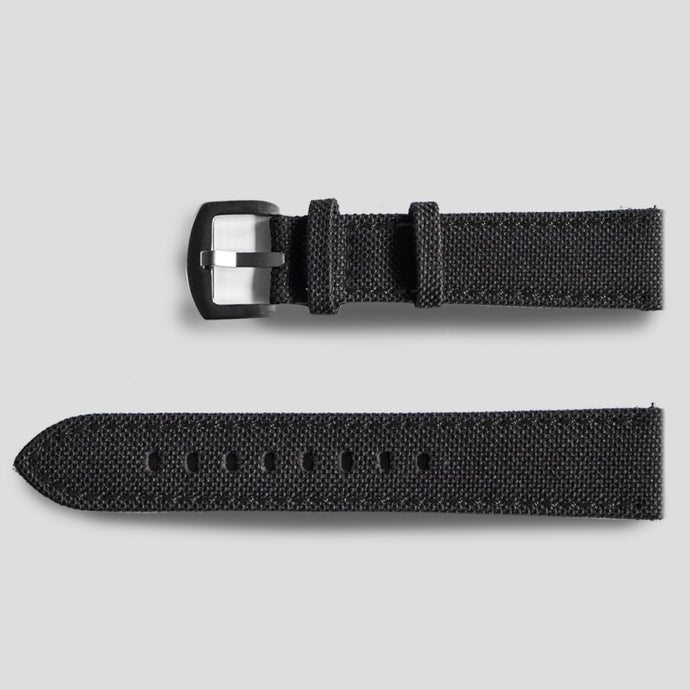 Enoksen Leather & Technical Cloth Strap - Black With Black Stitching (18, 20, 22 & 24mm)
