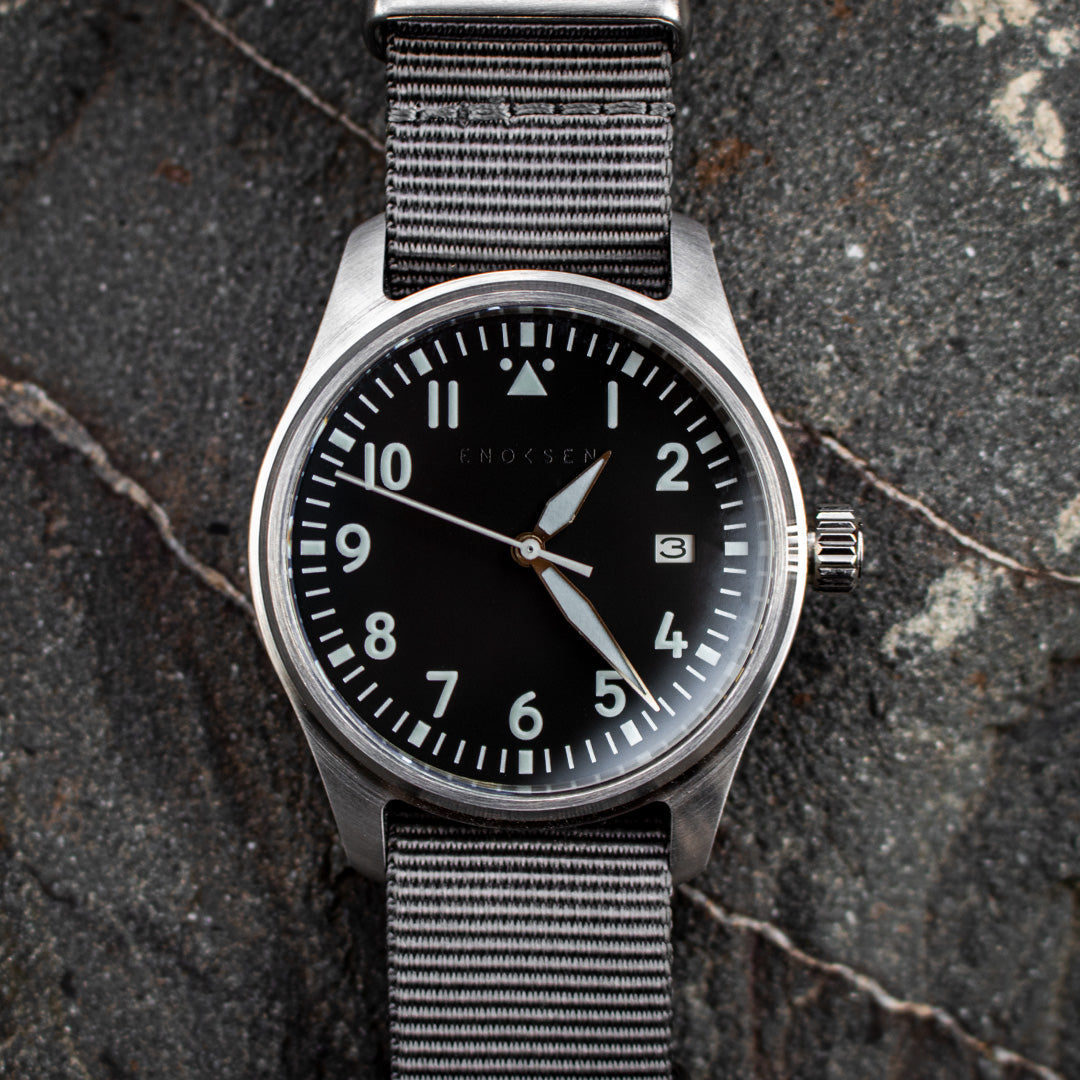 Enoksen 'Fly' E03/E Black - Mechanical Pilot's Watch - 39mm