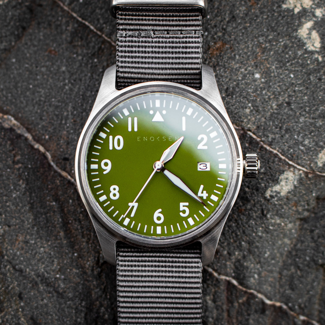 Enoksen 'Fly' E03/E Green - Mechanical Pilot's Watch - 39mm