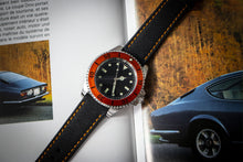 Enoksen Leather & Technical Cloth Strap - Black With Orange Stitching (18, 20, 22 & 24mm)