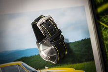 Enoksen Leather & Technical Cloth Strap - Black With Yellow Stitching (18, 20, 22 & 24mm)