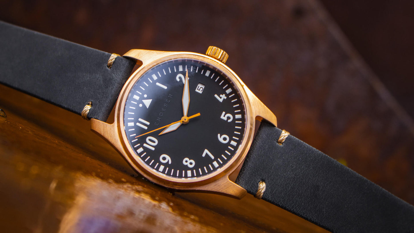 Enoksen 'Fly' E03/G Bronze Black Swiss Edition - Mechanical Pilot's Watch - 39mm