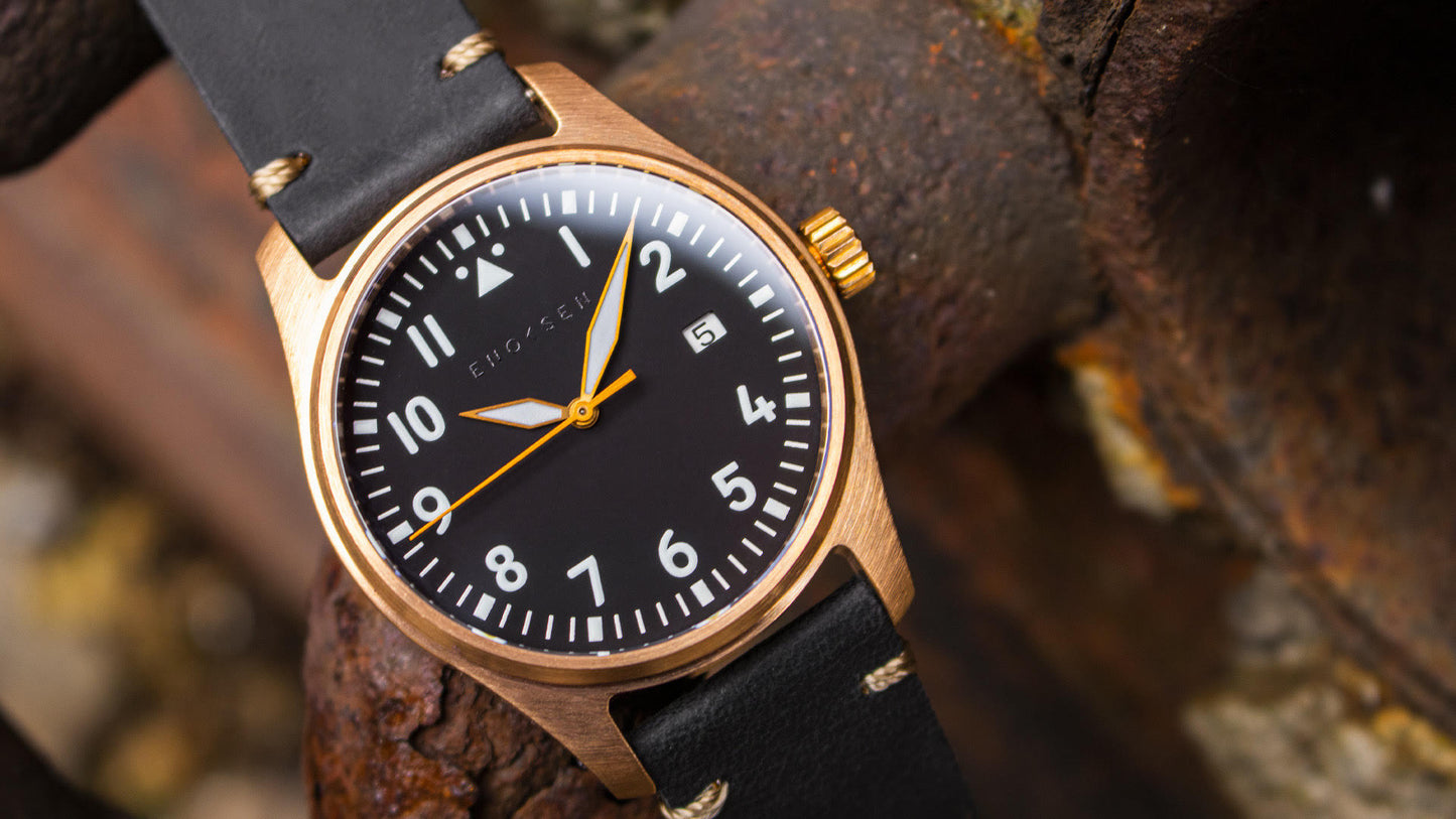 Enoksen 'Fly' E03/G Bronze Black Swiss Edition - Mechanical Pilot's Watch - 39mm